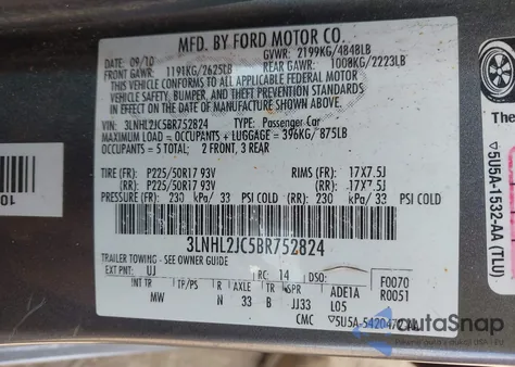 2011 Lincoln Mkz из США, поврежденный, VIN 3LNHL2JC5BR752824